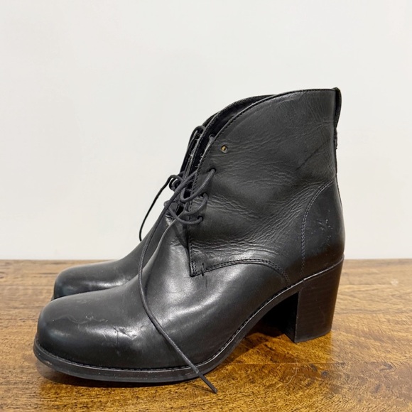 Frye Leather Lace Up Heeled Block Ankle Boots - Picture 3 of 11